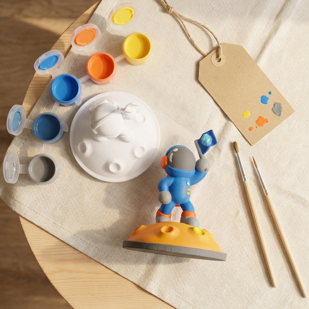 Flat-lay astronaut paint kit