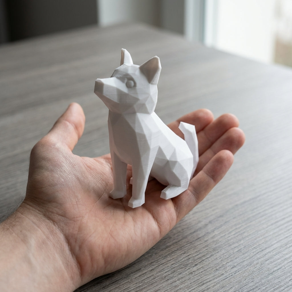 Dog held in hand showing real-world size (~11cm)