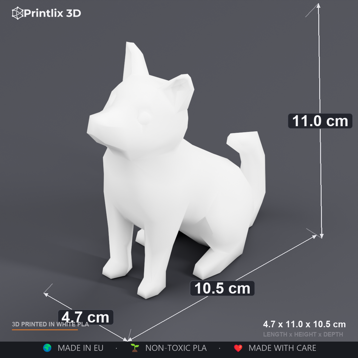 Cute Sitting Dog dimensions: 10.5 x 11.0 x 4.7 cm