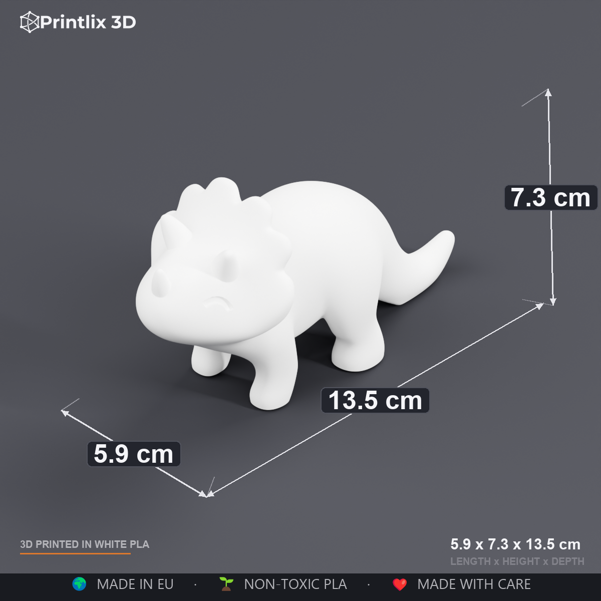 Happy Triceratops dimensions: 13.5 x 7.3 x 5.9 cm