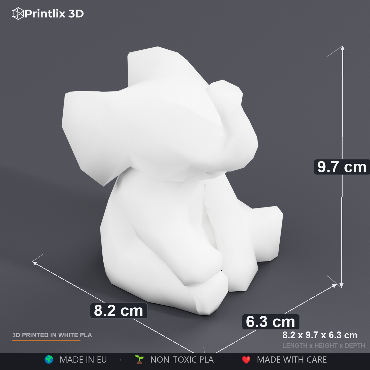 Baby Elephant dimensions: 8.2 x 9.7 x 6.3 cm