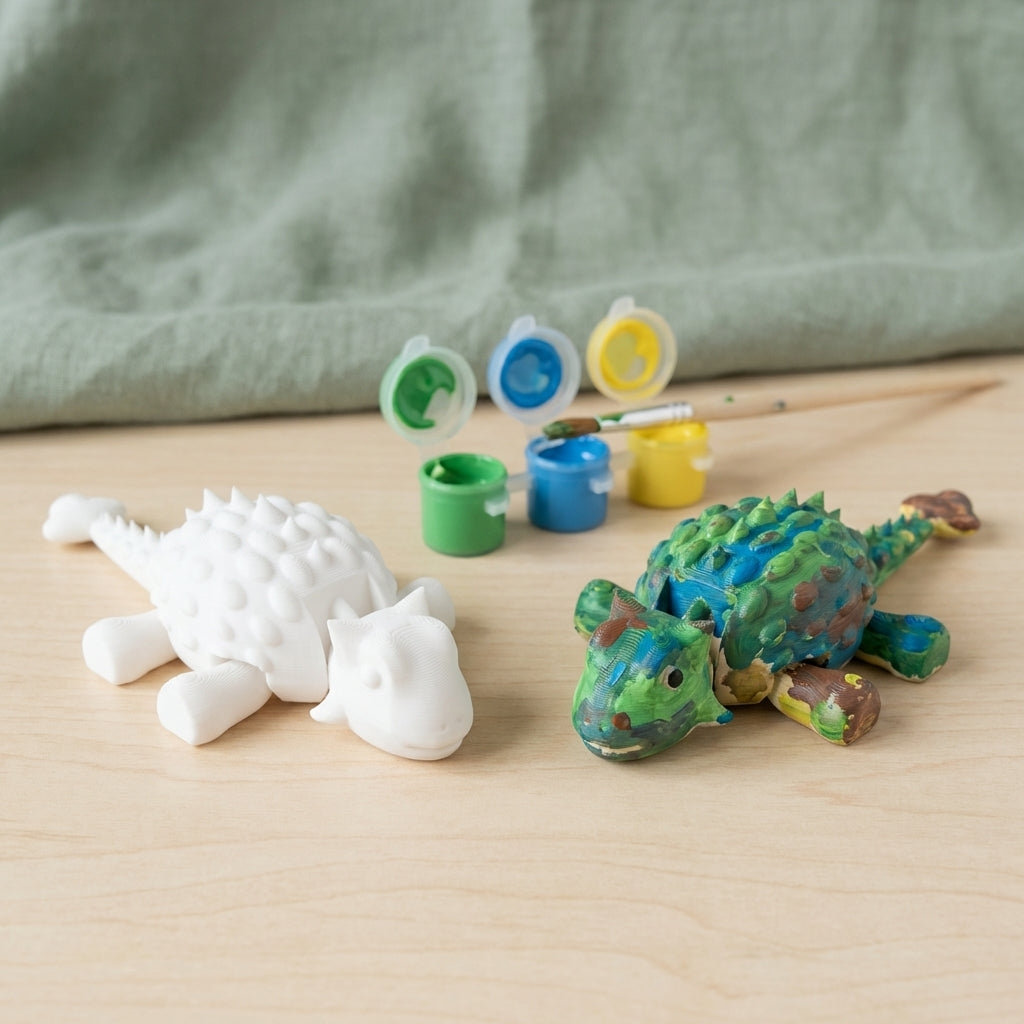 Paint-your-own flexi ankylosaurus: blank + painted