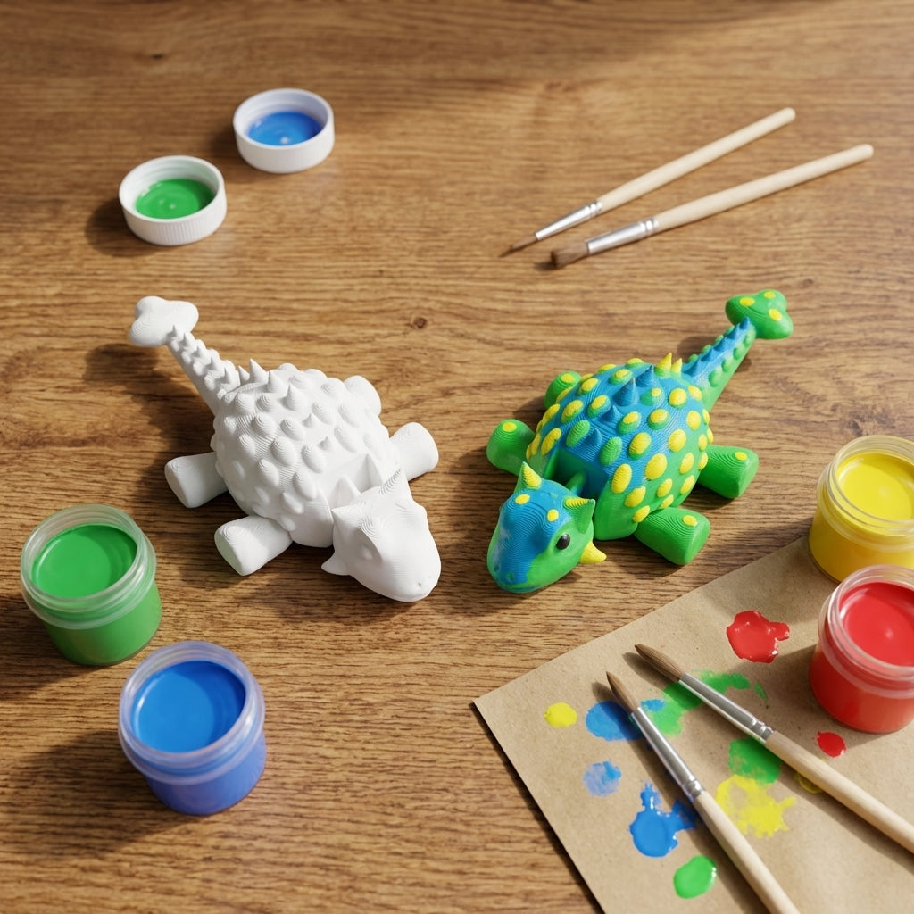 Flat-lay ankylosaurus paint kit