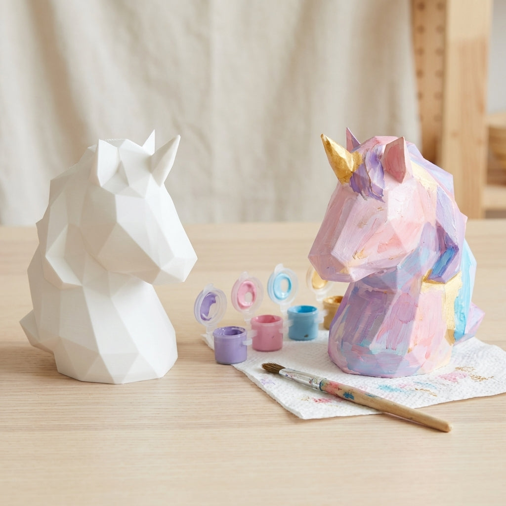 Paint-your-own 3D printed unicorn: blank + painted