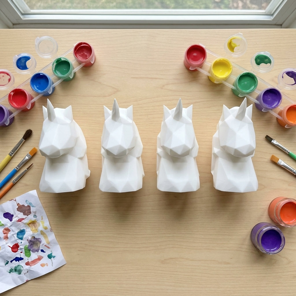 Multiple unicorns with paint pots