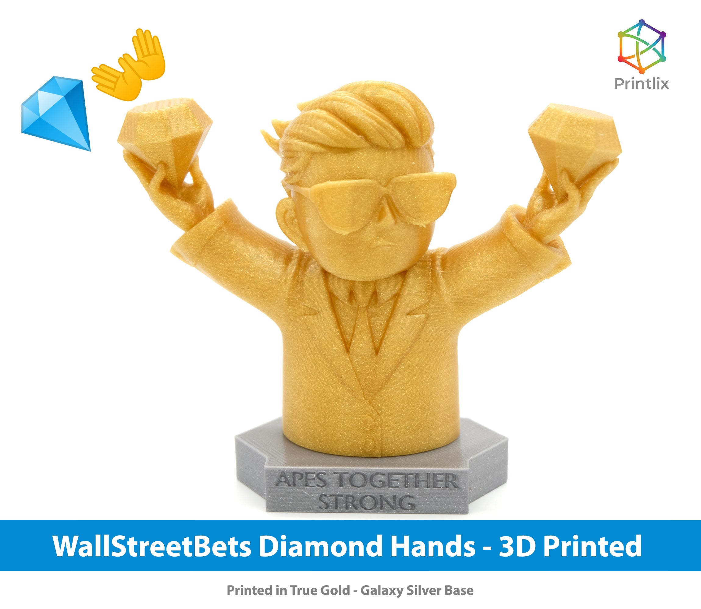 WallStreetBets Diamond Hands Figure - Apes Together Strong/Stonks Base -- 3D Printed