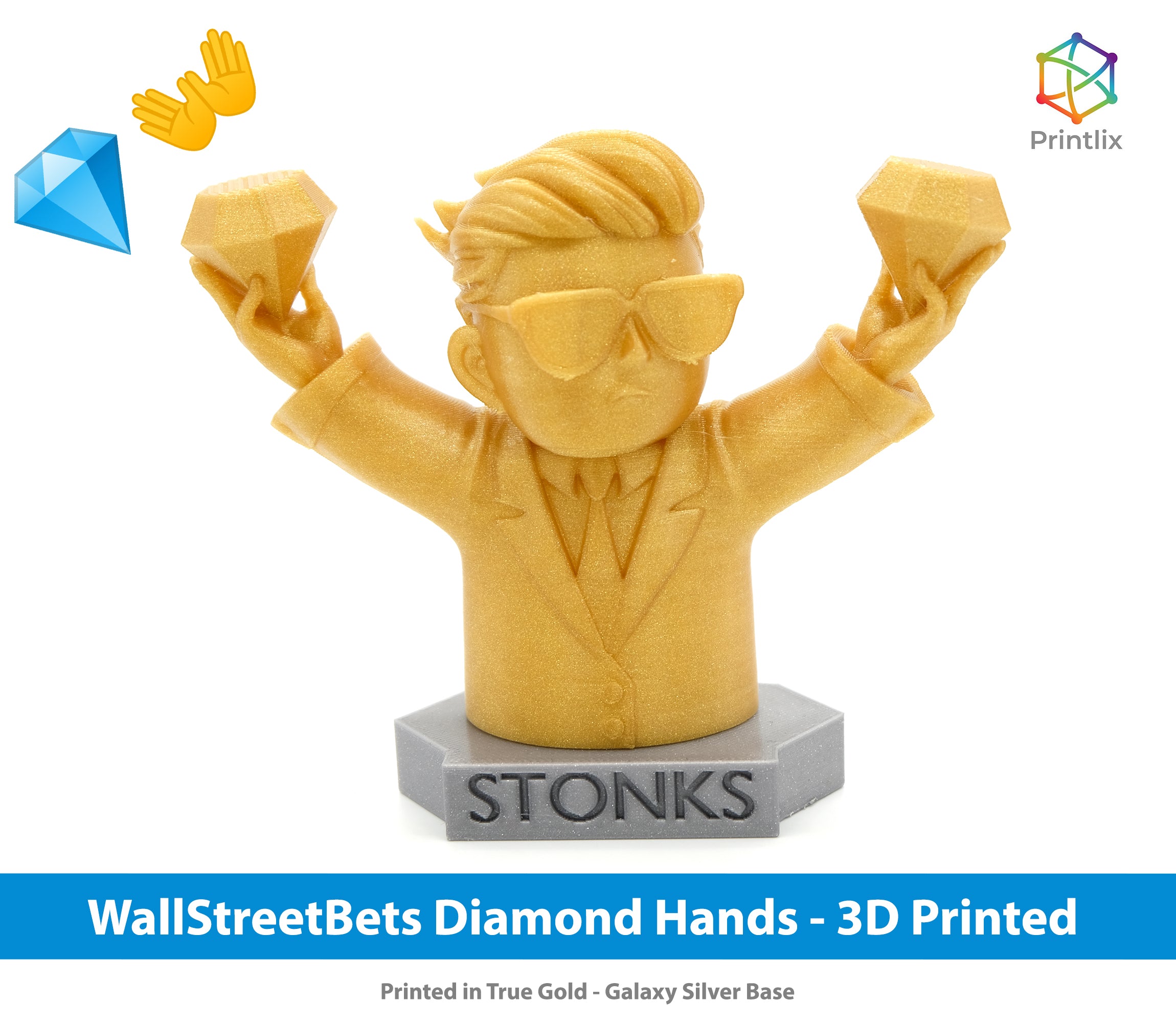 WallStreetBets Diamond Hands Figure - Apes Together Strong/Stonks Base -- 3D Printed