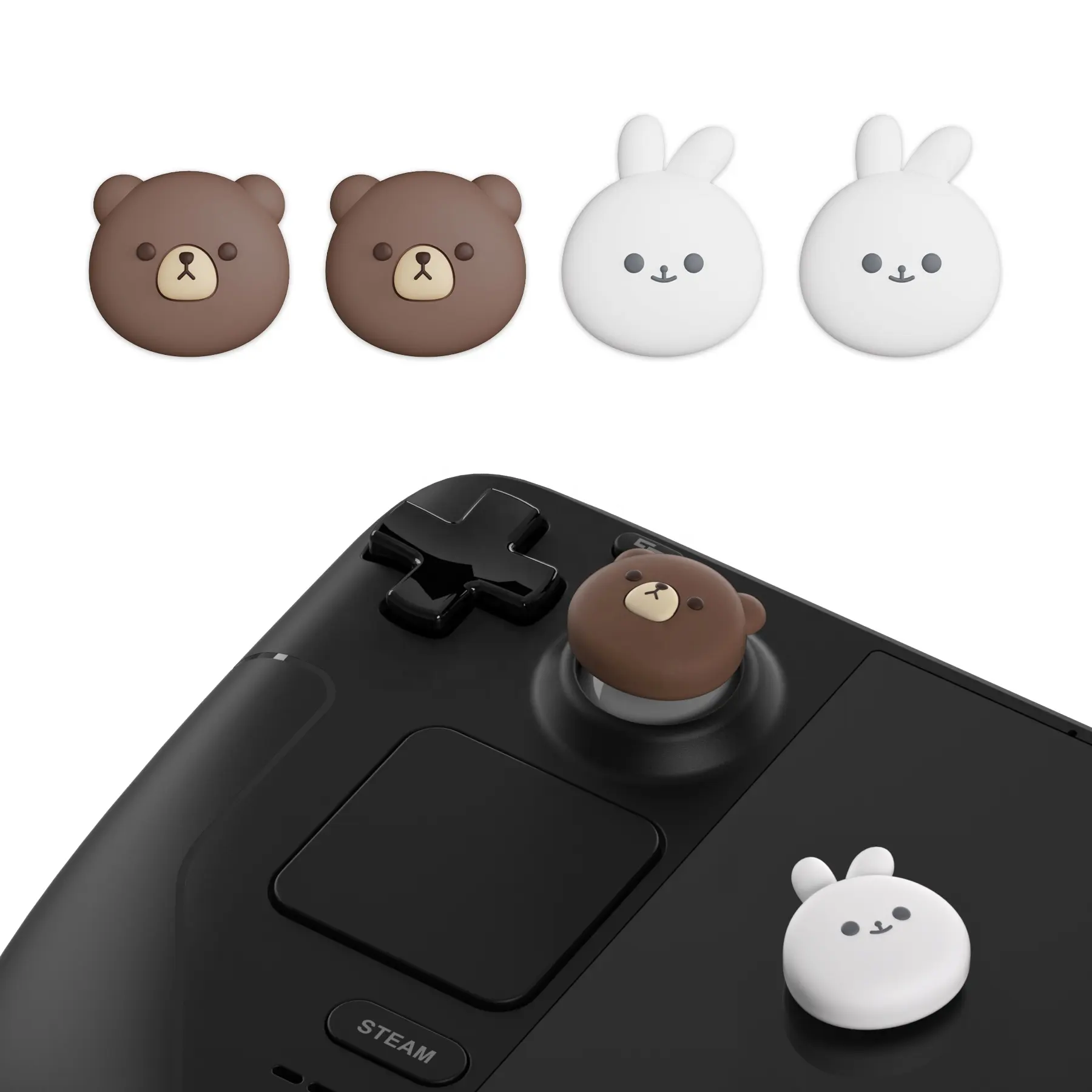 PlayVital Thumb Grips Bear & Bunny Cover - Joystick Caps For Steam Deck LCD & OLED