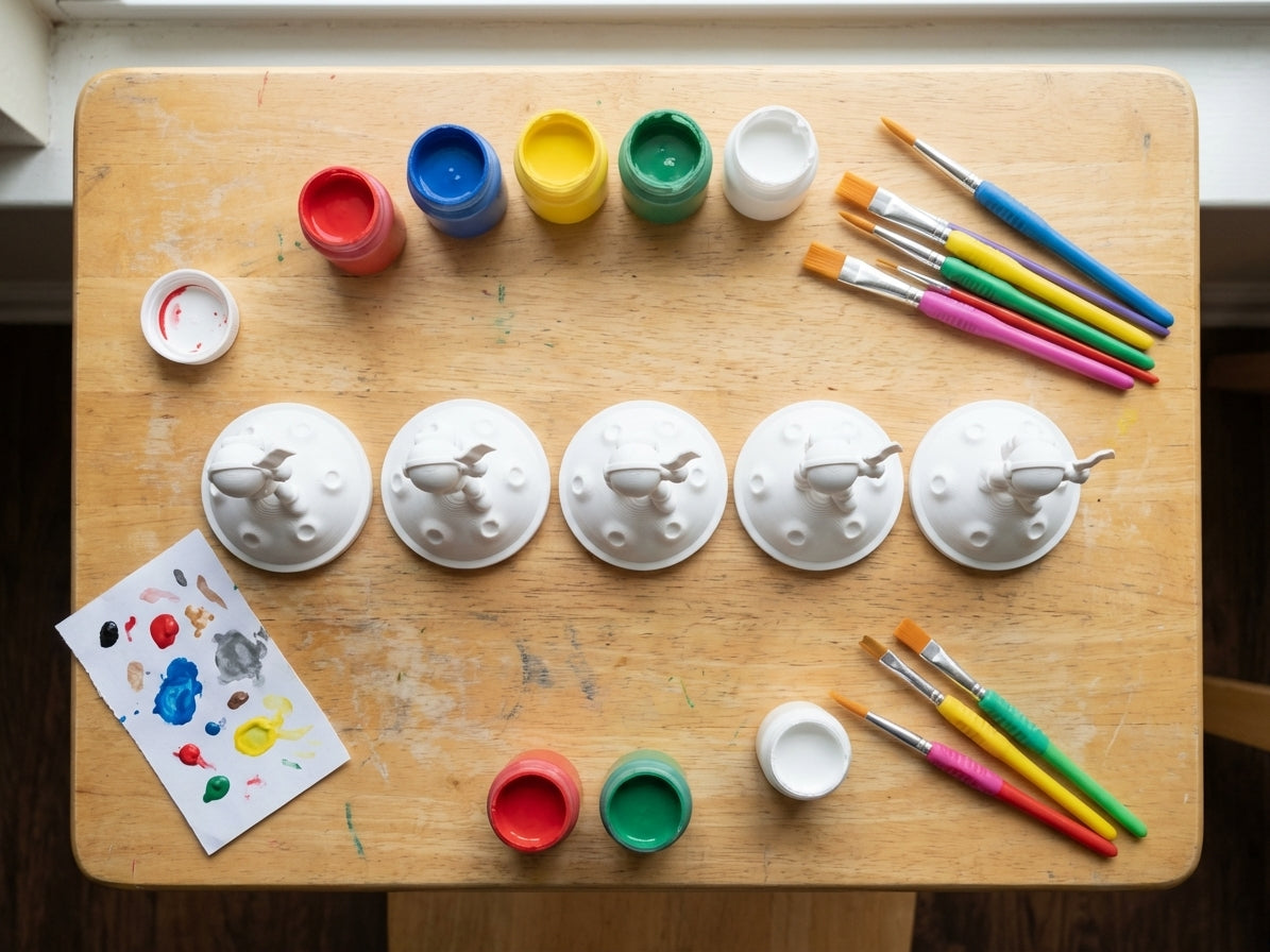 Multiple astronauts with paint pots