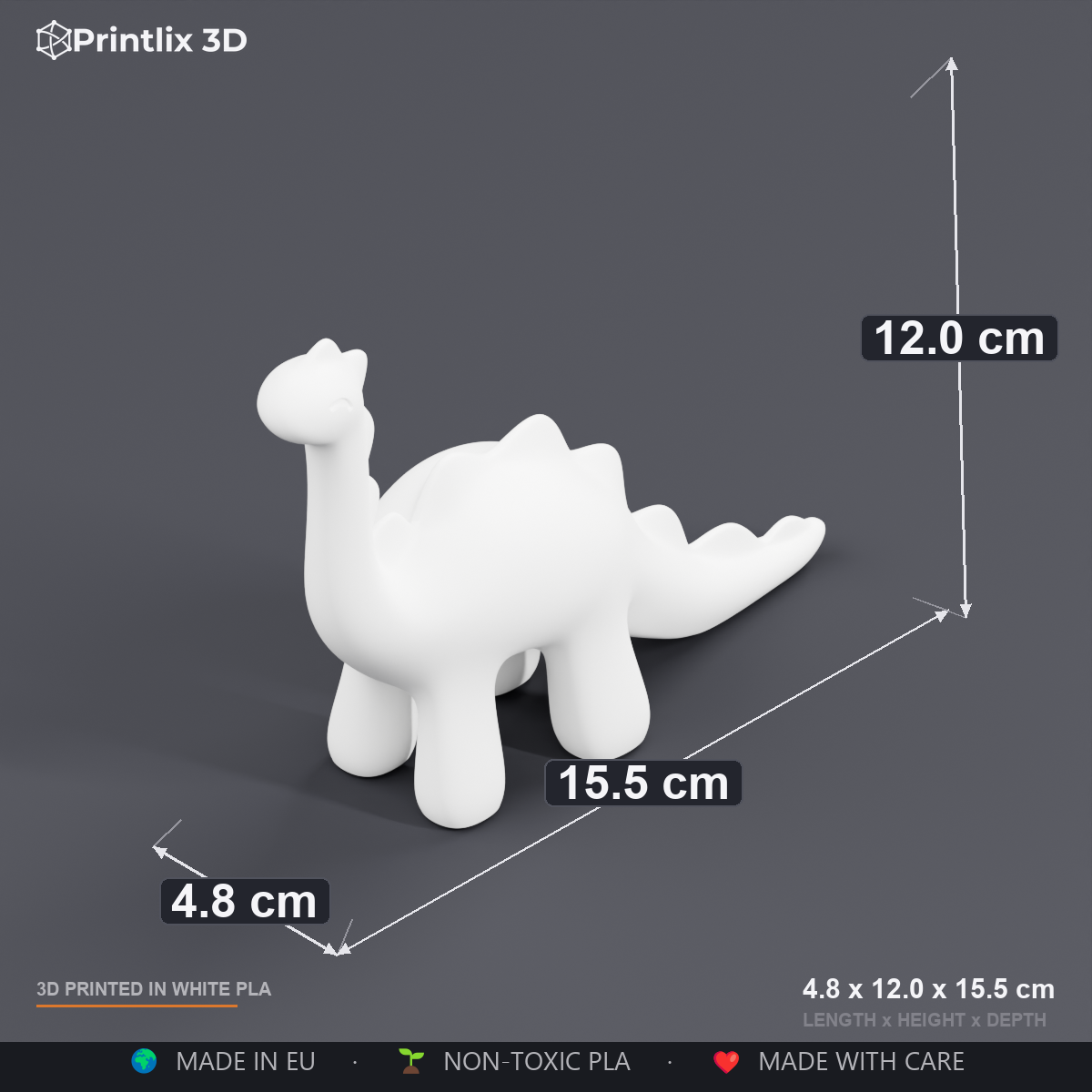 Chubby Longneck Dino dimensions: 15.5 x 12.0 x 4.8 cm