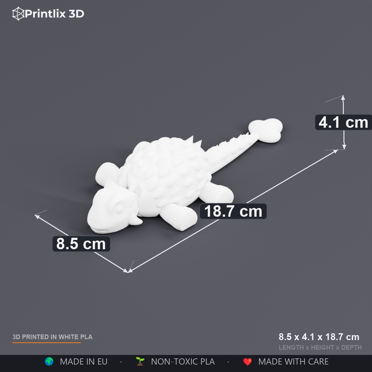 Ankylosaurus dimensions: 18.7 x 8.5 x 4.1 cm