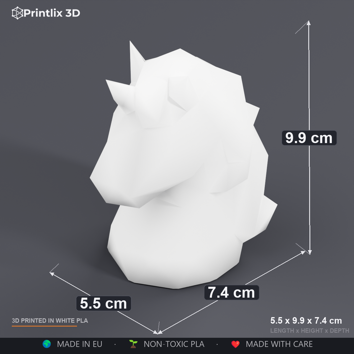 Unicorn dimensions: 7.5 x 9.9 x 5.5 cm