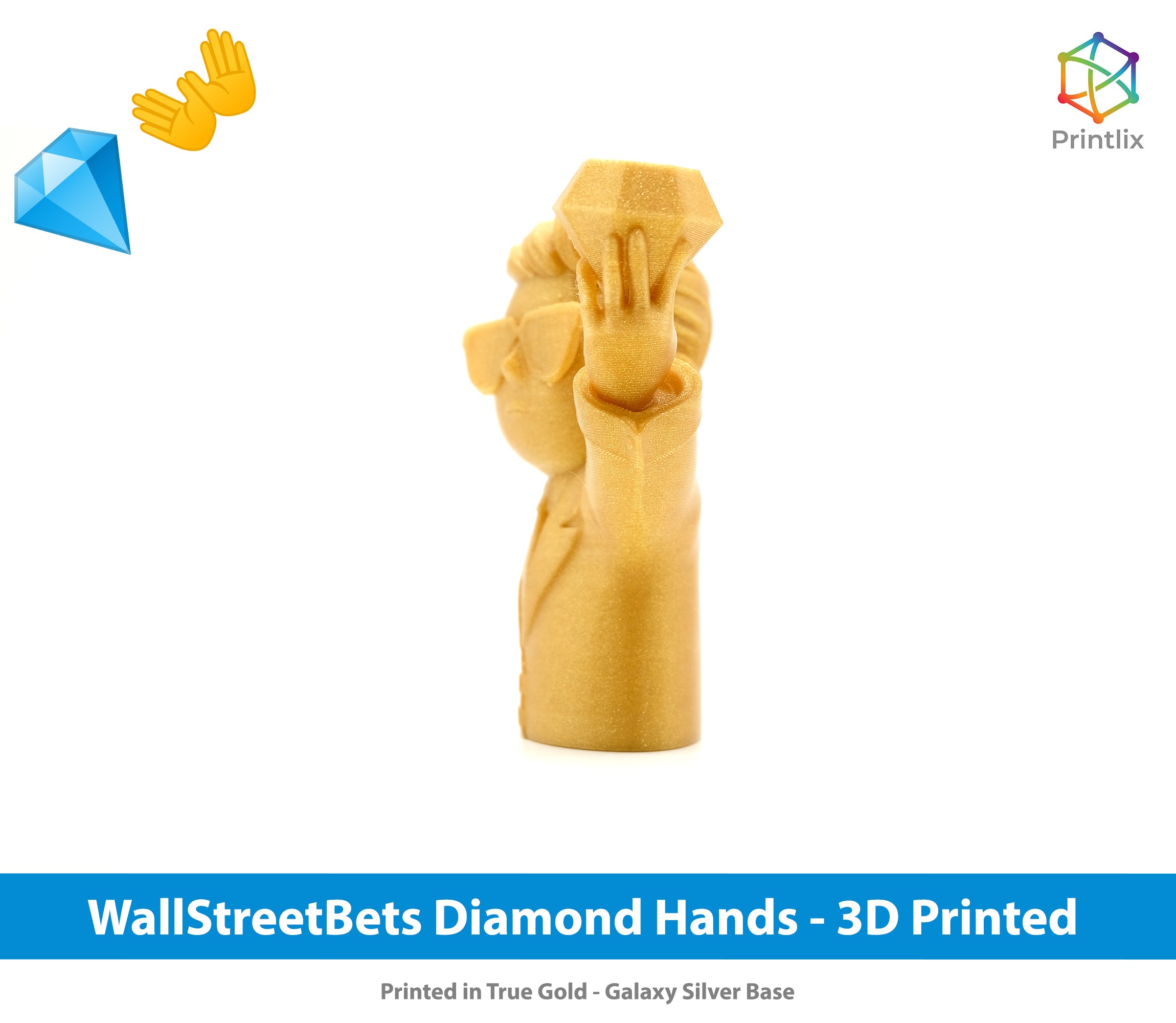 WallStreetBets Diamond Hands Figure - Apes Together Strong/Stonks Base -- 3D Printed